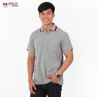 เสื้อโปโล KanekoTC นุ่ม สีสด ยับยาก สีเทามีขลิบปกขาวแดง PC108 (ชาย) - PMKPOLOMAKER