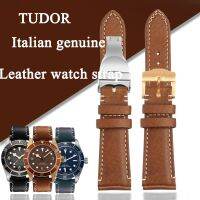 22มม. สายสีน้ำตาลวินเทจย้อนยุคสร้อยข้อมือหนังแท้สำหรับ Tudor สายรัดข้อมือตัวล็อกแบบผีเสื้อสายนาฬิกาข้อมือ