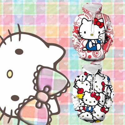 เสื้อกันหนาวแขนยาว มีฮู้ด ลาย Hello Kitty สีพื้น สไตล์ฮาราจูกุ สําหรับผู้หญิง