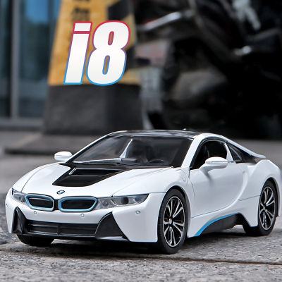 1:24 BMW I8 Supercar Alloy Car Diecasts &amp; Toy Vehicles Car Model Sound And Light Pull Back Car Toys For Kids Gifts