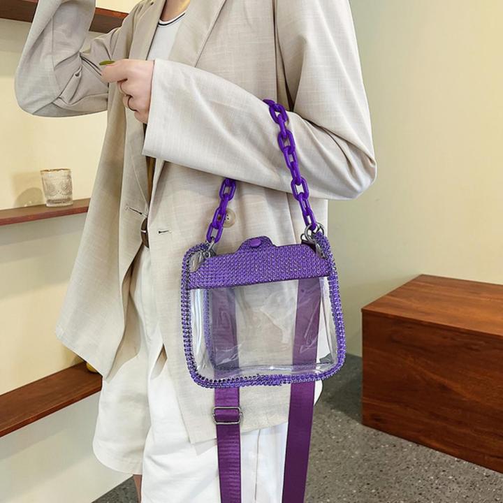 กระเป๋ายาง-pvc-ลาย-makaron-สายโซ่สำหรับผู้หญิงกระเป๋าดีไซน์โปร่งใสกันน้ำมีเอกลักษณ์แฟชั่นกระเป๋าพาดลำตัวสะพายไหล่เส้นเดียว