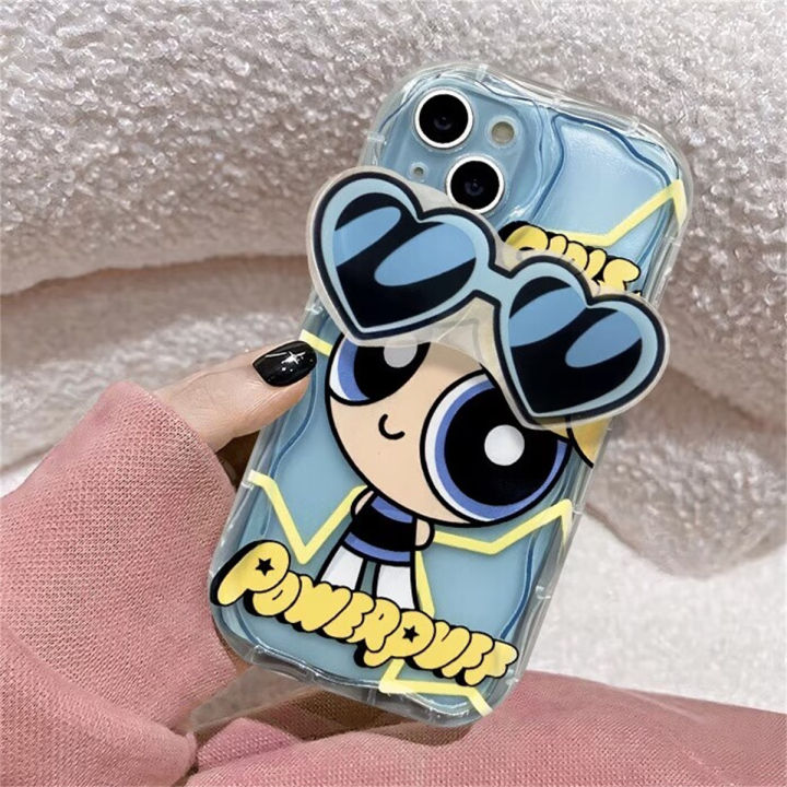 เคสโทรศัพท์สำหรับ-realme-5-5i-6i-6-7i-7-8-10-pro-v13-c12-c15-c20-c21-c21y-c25y-c30-c31-c33-c35-c55การ์ตูนน่ารักใสใสลายหยักกรอบแว่นตากันแดด-powergirls-วงเล็บมุกโซ่-ins-นุ่มเคสแบบแฟชั่น-tpu-3d