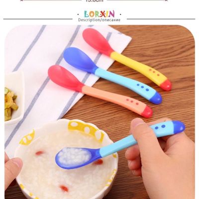 ┅❁ 1/3Pcs Baby Silicon Spoon Infant Safety Temperature Sensing Spoons Feeding Learning Tableware Baby Kids Flatware Feeding Spoon