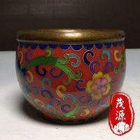 Cloisonne การตกแต่งโหลนำโชคยางทองแดงแบบกลมโถธูปโบราณตกแต่งเคลือบสียางหนา