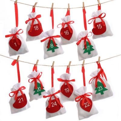 【CW】 24PCS Advent Calendar Countdown Sack Hanging With Stickers 2021