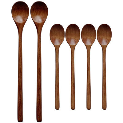 Cooking Utensils Wooden Spoon, Long Handle Mixing Wooden Spoon 6-Piece Kitchen Utensil Mixing Set