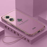 YBD เคสมือถือชุบโลหะขอบตรง สำหรับ A38 OPPO A78 5G A1X 5G A98 F23 A1 5G Reno 8T 5G A1 Pro เคสป้องกันกล้องที่แม่นยำใบเมเปิลเคสกันกระแทกพิมพ์ลายด้วยฟรีสายคล้อง