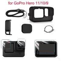 ✸✘☢ เคสซิลิโคนสำหรับ GoPro Hero 11 10 9 กระจกนิรภัยสีดำป้องกันหน้าจอฟิล์มป้องกันฝาครอบเลนส์สำหรับ Go Pro 10 9 กรณี