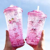 Gifts Pink Panther PS Cup Bubble Cold Water Cup Outdoor Straw Cup Portable Water Cup Water Drinking Bottle Kettle Accessories