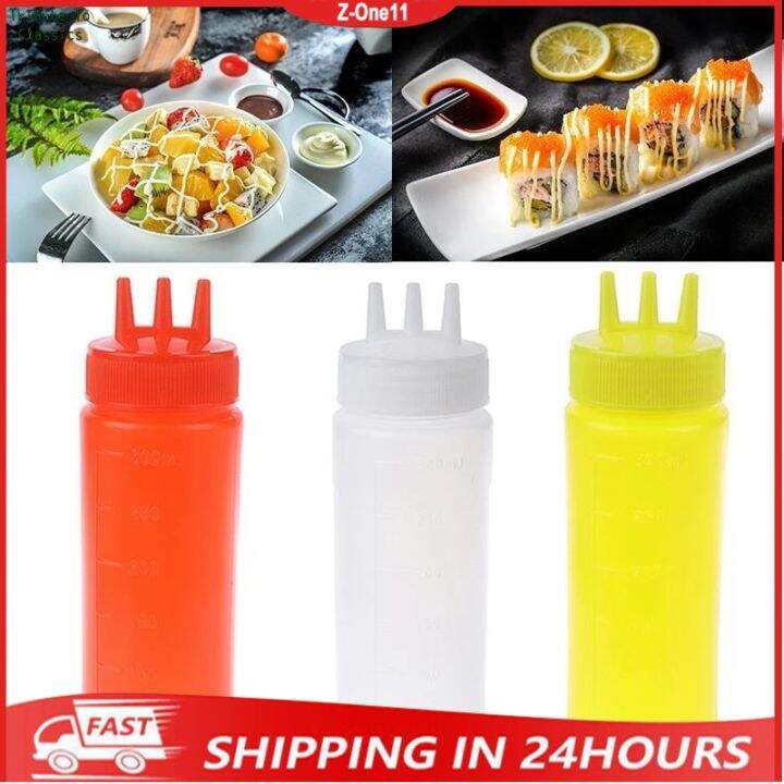 3 Holes Squeeze Bottle Sauce Vinegar Oil Ketchup Gravy Dispenser