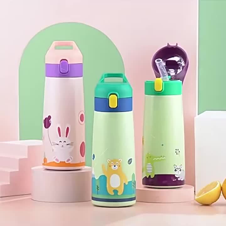 Kids Thermos Stainless Steel Mug 350/500ml Cartoon Leak-proof Vacuum Cup  With Straw Baby Girls Cute Kawaii Children Water Bottle