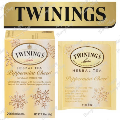 Twinings ⭐ PEPPERMINT CHEER🍵 ชาทไวนิงส์ ชาสมุนไพร ชาไม่มีคาเฟอีน เปปเปอร์มิ้นต์เชียร์ Limited Edition Christmas Tea Collection แบบกล่อง 20 ซอง ชาอังกฤษนำเข้า