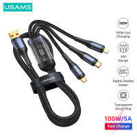 USAMS U83 100วัตต์3 In 1จอแสดงผลดิจิตอลเคเบิ้ล PD QC ค่าใช้จ่ายได้อย่างรวดเร็ว Type C เคเบิ้ลสำหรับ 14 Pro Max 13 12 11 Xiaomi หัวเว่ยซัมซุง