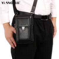 YIANG Brand Men Genuine Leather Fanny Waist Packs Belt Bags 7 Cell Phone Pouch Hook Bags Mini Sling Messenger Shoulder For Male Made Of Genuine Leather Multi-function Business Cowhide Mens Totes Office Handbags Large Capacity Travel Casual Waterproof