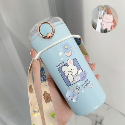 350/480Ml Cartoons Stainless Steel Vacuum Flask Coffee Tea Milk Travel Straw Cup Cute Bear Water Bottle Insulated ThermosTH