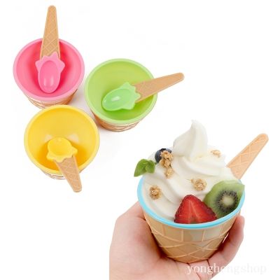 Creative Cute Ice Cream Bowl With Spoon Ice Cream Dessert Container Party Supply Reusable Ice Cream Cup Kids Tableware