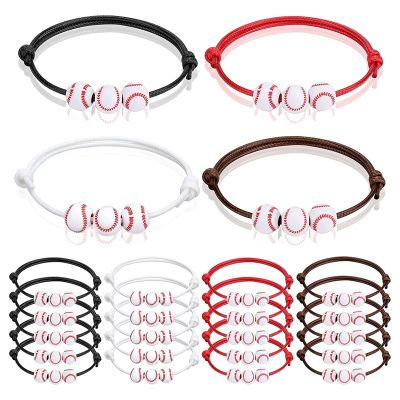 20Pcs Baseball Beads Red White Adjustable Inspirational Wristbands Baseball Sport Gifts Bracelet for Teen Team