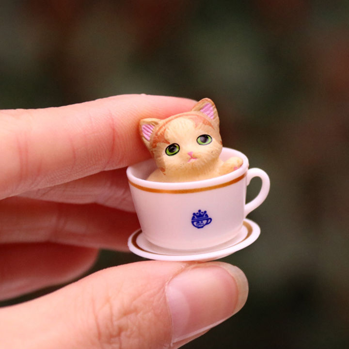 microgood-8ชิ้นของแต่งบ้านรูปตุ๊กตาแมววาดด้วยมือขนาดเล็กเหมือนจริงเครื่องประดับ-diy-ของสะสมยอดเค้กที่น่ารักถ้วยชาแมวของตกแต่งเดสก์ท็อป