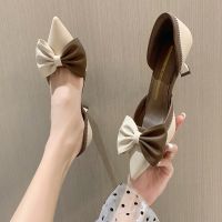 2023 New Mix Color Bowtie High Heels Shoes Women Two-Piece Thin Heels Pumps Woman Pointed Toe Elegant Slip-On Party Shoes Ladies