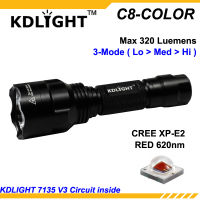 KDLITKER C8-COLOR Cree XP-E2 Red 620nm 320 Lumens Camping Hunting LED Flashlight - Black ( 1x18650 )