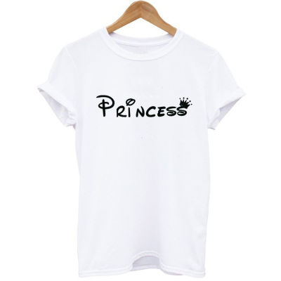 [In stock]princess เสื้อมงกุฎการ์ตูนผู้ชายและผู้หญิงสไตล์ยุโรปและอเมริกาเรียบง่าย ผ้าฝ้าย T เสื้อแขนสั้นขนาดใหญ่สีดำและสีขาว