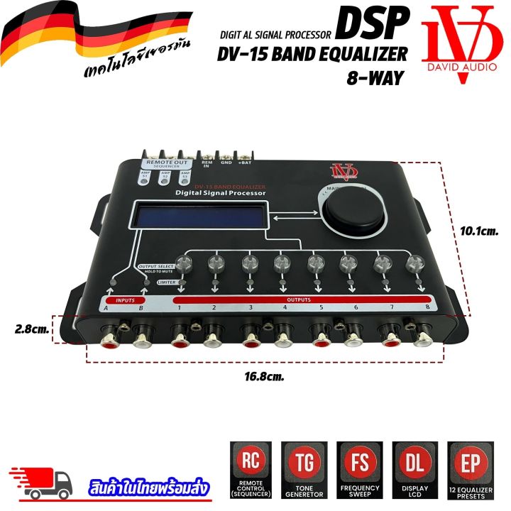 แนะนำ-dsp-david-audio-รุ่น-dv-15-band-equalizer-8-way-ควบคุมปรับเสียงผ่านมือถือ-สมาร์ทโฟน-เครื่องเสียงติดรถยนต์