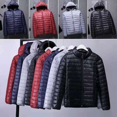 ZZOOI Spring and Autumn Fashion Boutique White Duck Down Solid Color Lightweight Mens Casual Hooded Down Jacket Male Down Jacket