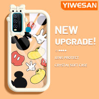 YIWESAN เคสสำหรับ VIVO Y30 Y30i Y50,เคสลายการ์ตูนมิกกี้ตัวเล็กมอนสเตอร์เคสนิ่มกันรอยขีดข่วนเคสโทรศัพท์โปร่งใสฝาครอบป้องกันเลนส์กล้องถ่ายรูปเจลซิลิกาเจล TPU