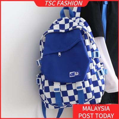 【hot sale】▦◎ C16 TSCfashion Plaid Backpack Schoolbag College Students Japanese and Korean Casual Backpack Womens Large-capacity Travel Bag