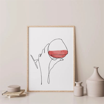 Minimalist Style Wine Line Art Canvas Painting Wine Glass Posters for Living Room Decoration Home Decor Paintings for Interior