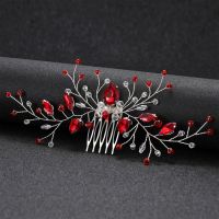 Wedding Hair Combs Hair Accessories Red Color Rhinestone Hairpins Clips Silver Plated Metal Headpieces For Bride Novia Jewelry