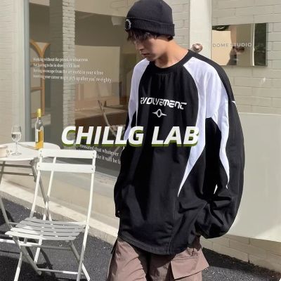 yii8yic CHILLG LAB เสื้อสเวตเตอร์สวมหัวบล็อกสีผู้ชายปี 2023 ฤดูใบไม้ผลิและฤดูใบไม้ร่วงแบรนด์อินเทรนด์คอกลมสไตล์ขี้เกียจหลวมท็อปส์ซูสำหรับคู่รัก