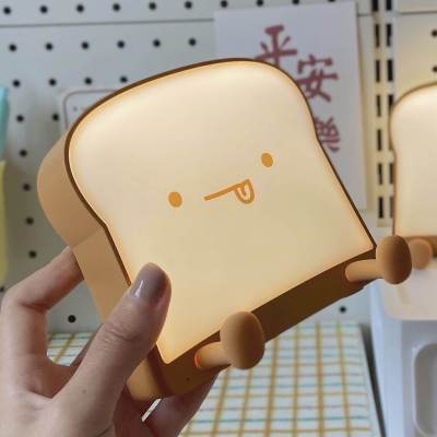 Cute LED Toast Decorative Lamp Childrens Night Light Kawaii Bedroom Decor Gift Home Nightlight Silicone Touch Sensor USB Charge