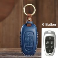 Leather Car Key Cover Case For Hyundai Santa Fe Tucson 2022 NEXO NX4 Atos Solaris Prime 2021 3 4 5 6 7 Button Auto Accessories