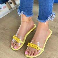 2022 Summer Open Toe Women Slippers Fashion Chain Flats Heels Shoes Women Sandalias Female Outdside Beach Slides Plus Size