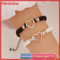 Ministar สร้อยข้อมือความรักหัวใจคู่รัก2ชิ้นสำหรับคู่รักผู้หญิงผู้ชายทำด้วยมือปรับเชือกเพื่อนเครื่องประดับสร้อยข้อมือที่เข้ากัน