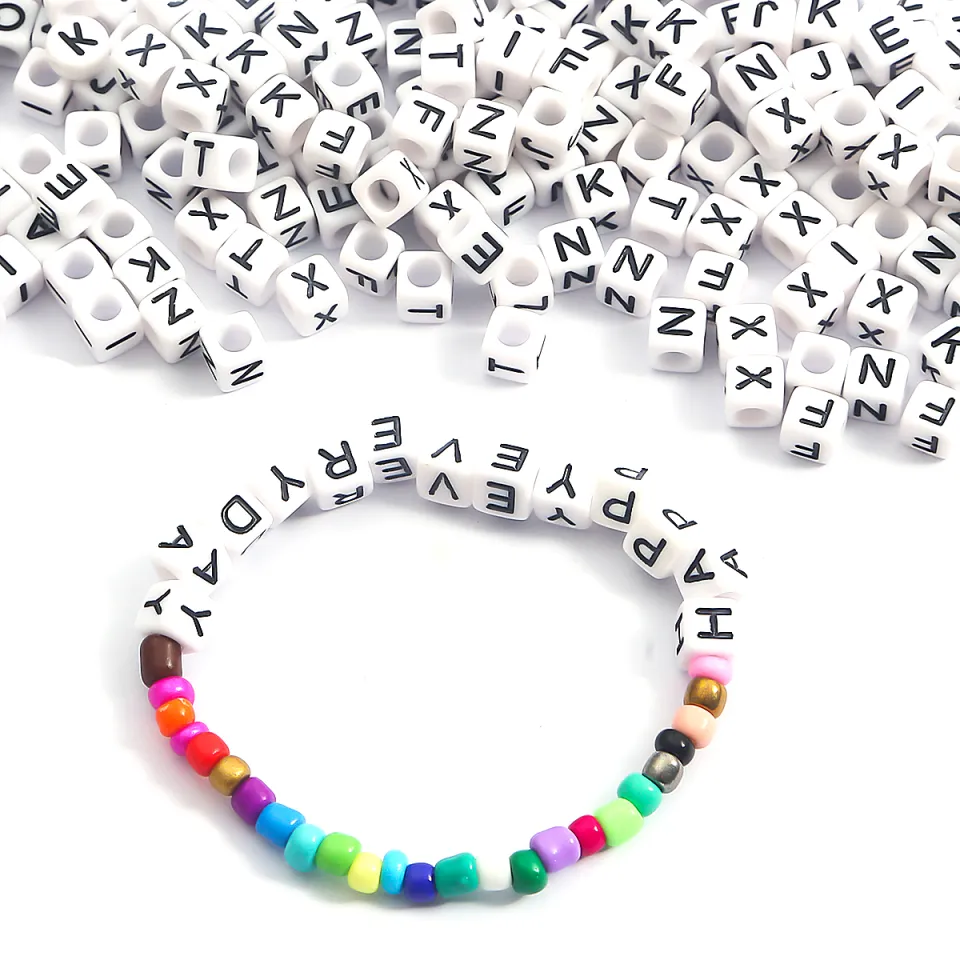 100Pcs/Lot 6mm 26 English Letter Acrylic Square Beads Selectable