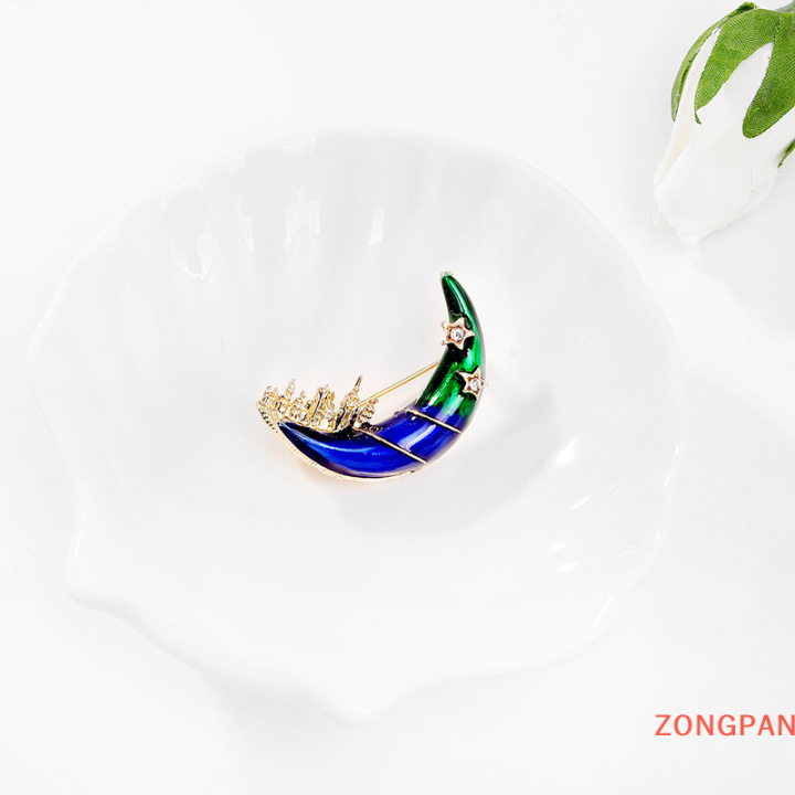 zongpan-เข็มกลัดรูปปราสาทเคลือบรูปดวงจันทร์แฟชั่นสำหรับผู้หญิงเครื่องประดับเสื้อโค้ทเครื่องประดับงานปาร์ตี้