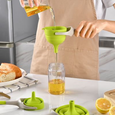 Handheld Silicone Folding Funnel Portable Oil Pot Funnels Hung Wide Mouth Liquid Dispenser Kitchen Gadget