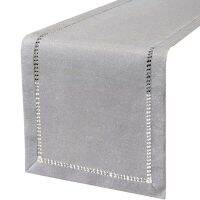 Hand Hemstitched Dining Table Runner Dresser Scarves, Silver Thread Interweaving (12 x 72 Table Runners)