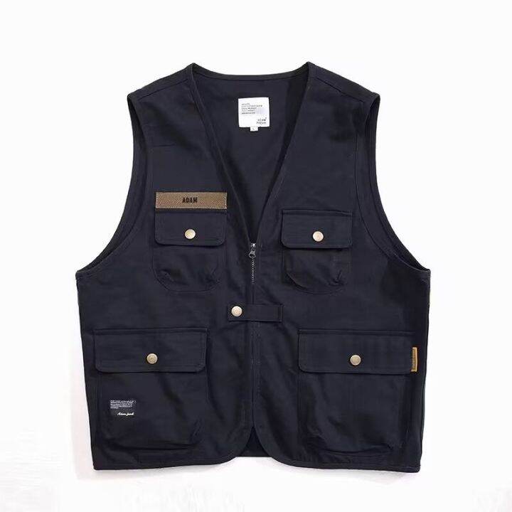 Men's Leisure Vest Solid Color Tooling Style Waistcoat Thin Fishing Hiking Multi-Pocket Casual Loose Vest for Men