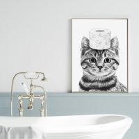 2023▬✲ Modern Animal Cat Posters Home Decoration Funny Bathroom Canvas Prints Cute Black Cats Art Painting Wall Pictures Toilet Decor