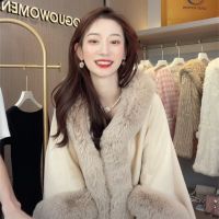 Spot parcel post Barcelona Furry Coat Shawl Cape Womens Autumn and Winter 2023 New Fashionable Tassel Hooded Coat