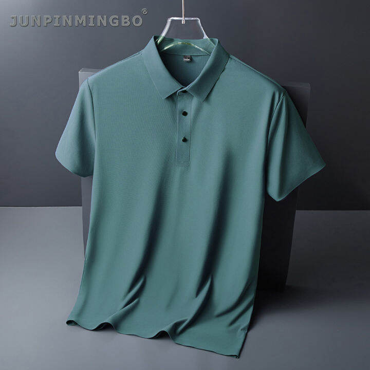 junpinmingbo-เสื้อโปโลลำลองผ้าไอซ์ซิลค์สำหรับผู้ชาย-m-5xl-เสื้อโปโลเนื้อผ้านุ่มระบายอากาศได้ดียืดได้เนื้อผ้านุ่มให้ความเย็นทางการเข้ารูปขนาดพลัสไซส์