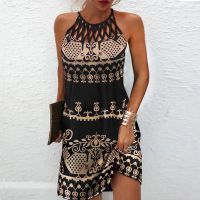 Dress Women Beach Mini Dress แฟชั่น Dress ผู้หญิงฤดูร้อนแขนกุดกลวงหรูหรา Boho พรรค Dress พิมพ์ Vestido 2022