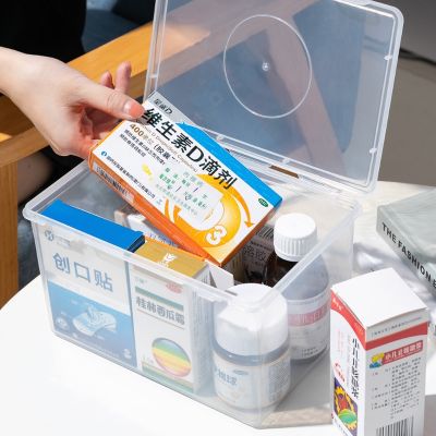 desktop storage box household medicine finishing box plastic transparent box with cover storage box