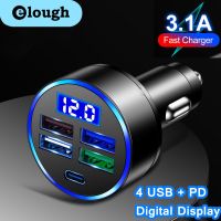 Elough 4พอร์ต PD USB Car Charger Fast Charging Type C USB อะแดปเตอร์โทรศัพท์ในรถยนต์สำหรับ iPhone 13 Pro Xiaomi Huawei Samsung Car Quick Charger