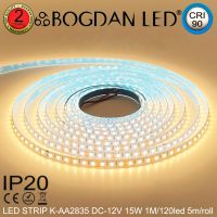 LED STRIP, K-AA2835-120-3000K DC-12V 15W/1M IP20 ยี่ห้อ BOGDAN LED แอลอีดีไฟเส้นสำหรับตกแต่ง 600LED/5M 75W/5M  (ราคา/5เมตร)