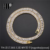 【CW】∋  Hip Hop Iced Out Paved Rhinestones Baguette Cuban Prong Chain Rapper Necklaces CZ Men Jewelry