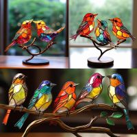 Acrylic Stained Birds On Branch Desktop Ornaments Double Sided Colorful Birds Series Art Craft Home Decorations